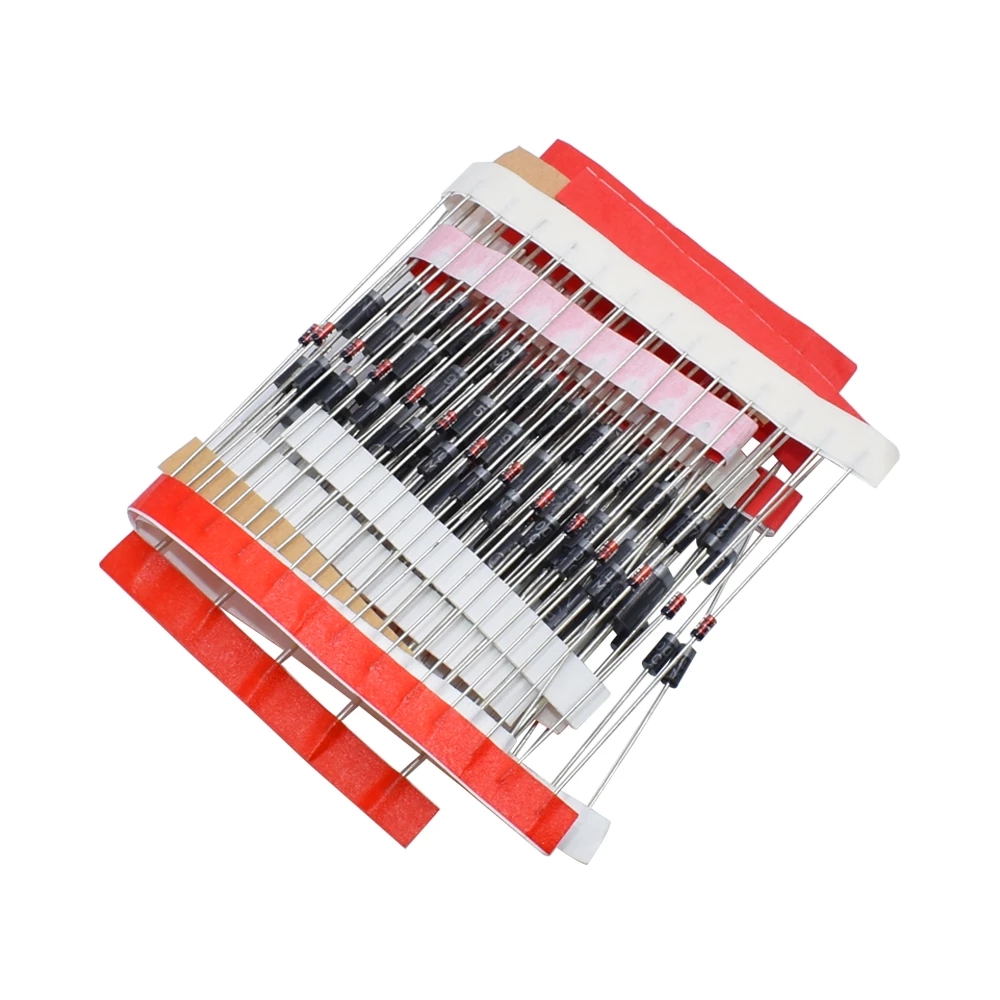 1N4148 1N4007 1N5819 1N5399 1N5408 1N5822 FR107 FR207, 8 valeurs = 100 pièces, paquet de composants électroniques, kit de diodes assorties