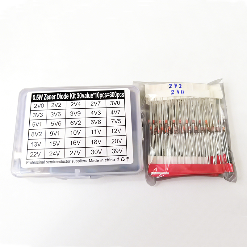 Kit de diodes 300 pièces = 30 valeurs * 10 pièces 2V~39V, régulateur de tension Zener 0,5W, 39V 30V 27V 24V 22V 20V 18V 16V 15V 13V 12V 11V 10V assortiment